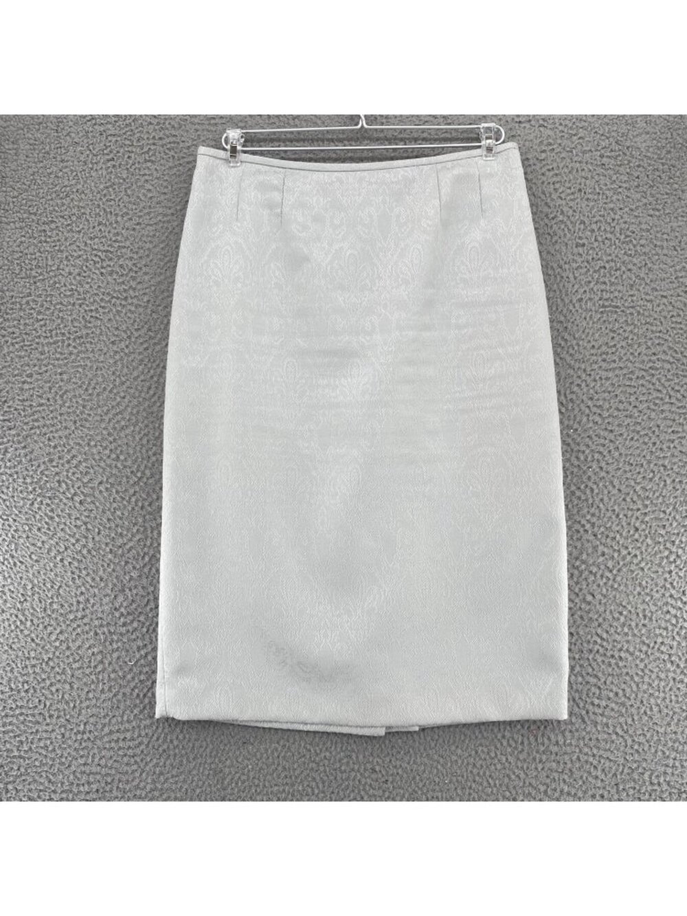 Le Suit Skirt Womens 8 Ivory Silver Jacquard Scroll Below Knee Straight Pencil